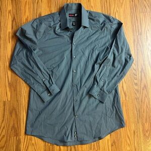 J Ferrar Men’s Grey Long Sleeve Slim Fit Dress Shirt Size L 16-16.5, 34-35